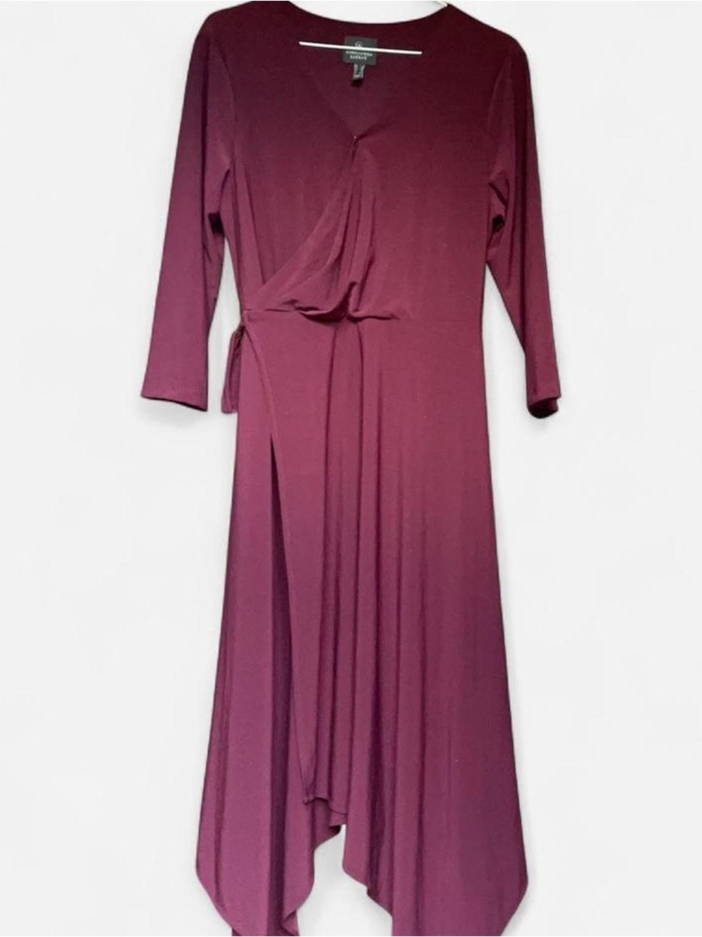 Adrianna Papell Burgundy Wrap-Style Long Sleeve Dress